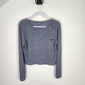 COPY - COPY - Blue Gray Shiny Long Sleeve Cropped Y2K Top Shirt Size Large